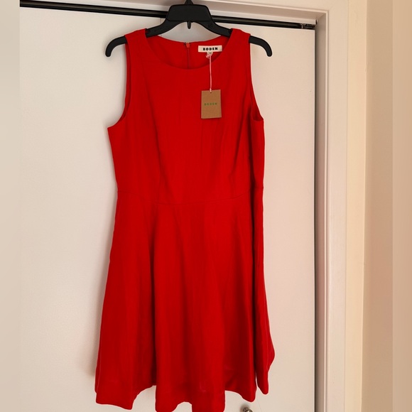 NWT Boden Fit-and-Flare Linen Mini Dress Red Size 12 - Picture 5 of 9